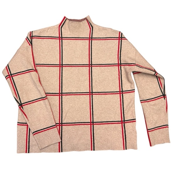 Tahari Classic Beige Checkered Boxy Sweater Turtle Neck Relaxed Fit Size XL - Picture 1 of 7